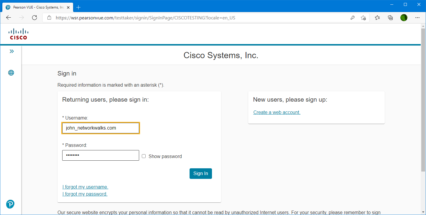 Pearson VUE Exam booking for Cisco