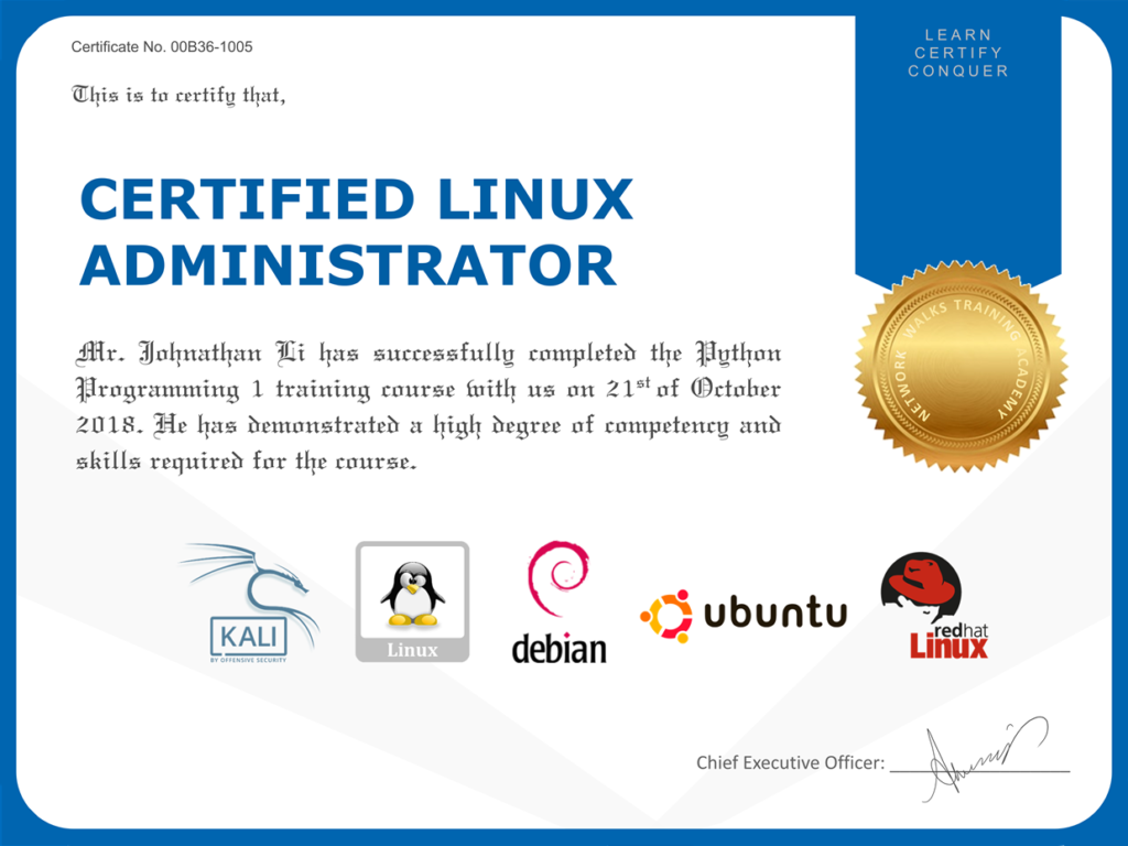 Linux Training Certificate